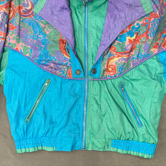 Giacca Sport Bomber Jacket Coat 80s 90s Shoulder Pads Retro Women's Size Medium - Picture 5 of 16